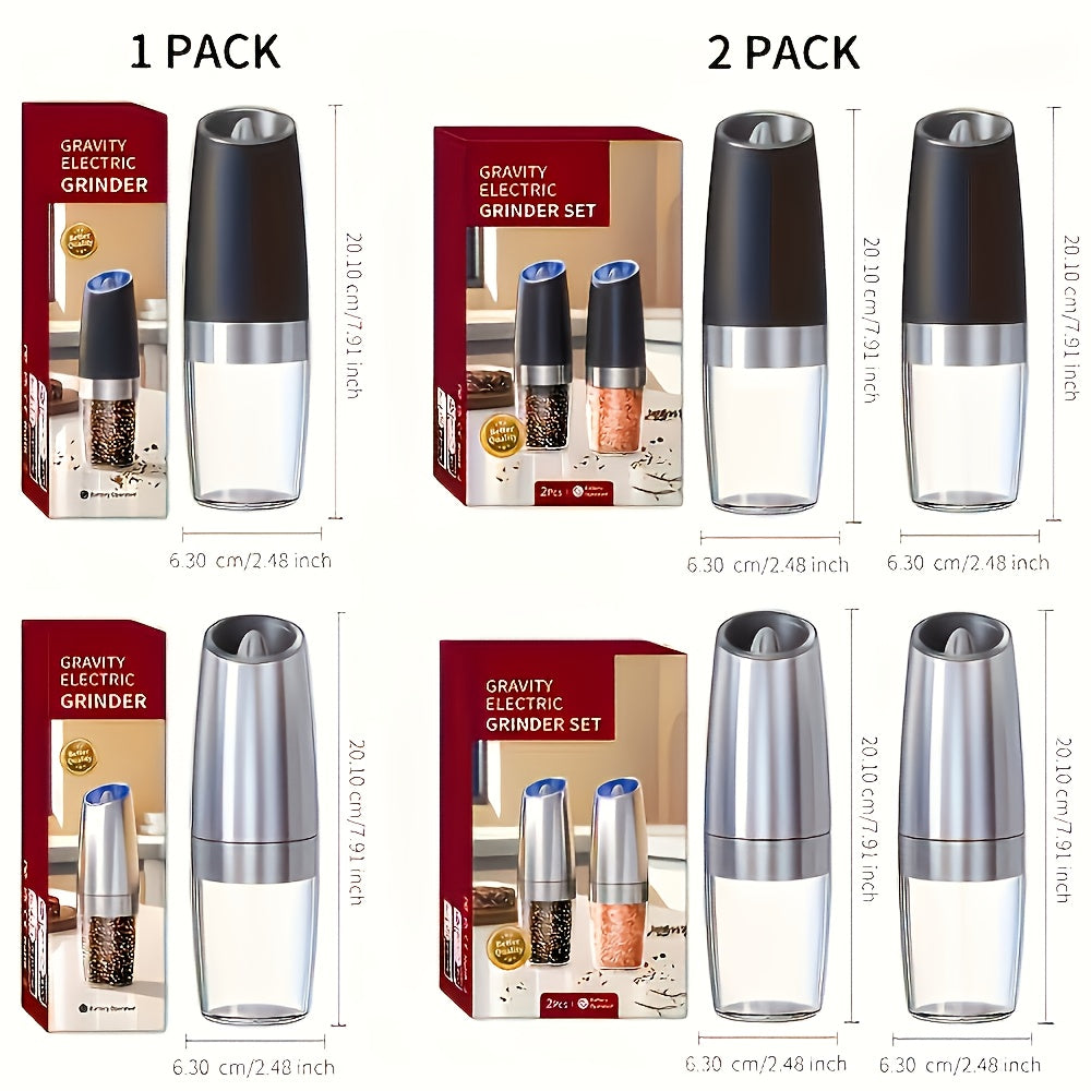 1pc/2pcs Electric Salt and Pepper Grinder Set with LED Lights - Large Capacity, Gravity-Driven Mechanism, Multi-Color Options (Red/)