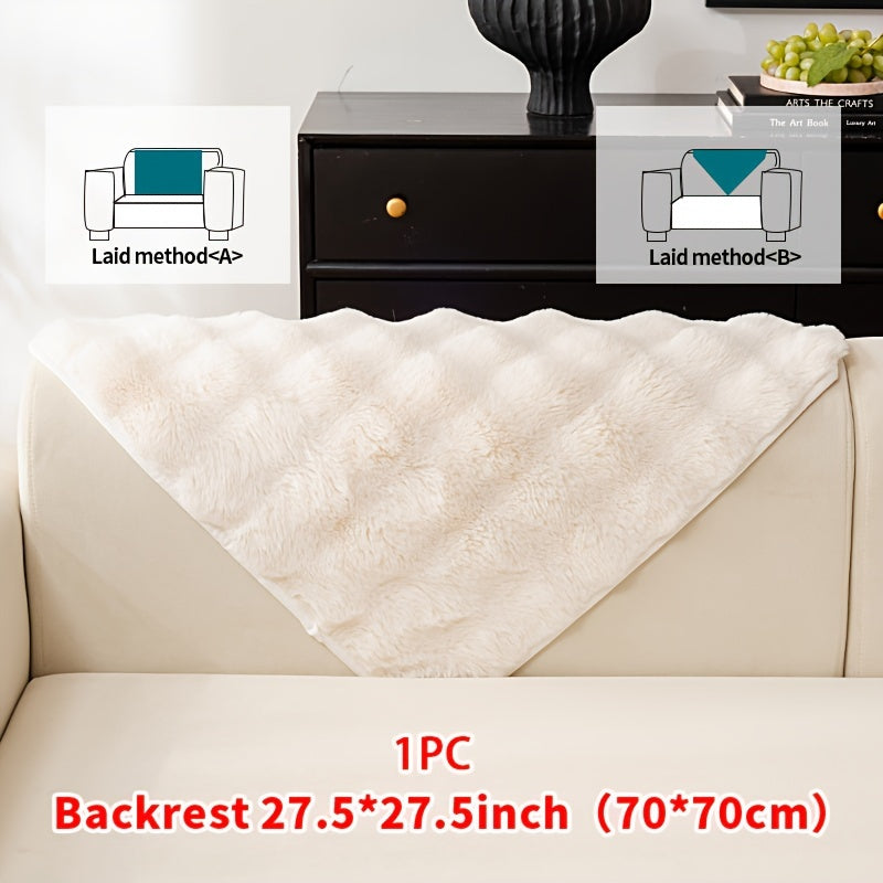 1pc Faux Rabbit Plush Sofa Cover, Winter Warm Thickened Plush Soft Sofa Cover, Pet Favorite, Dog Friendly Sofa Cover, Cushion Protection Cover, Anti Slip Sofa Furniture Protection Cover, Bedroom, Office, And Living Room Decoration Local Warehouse