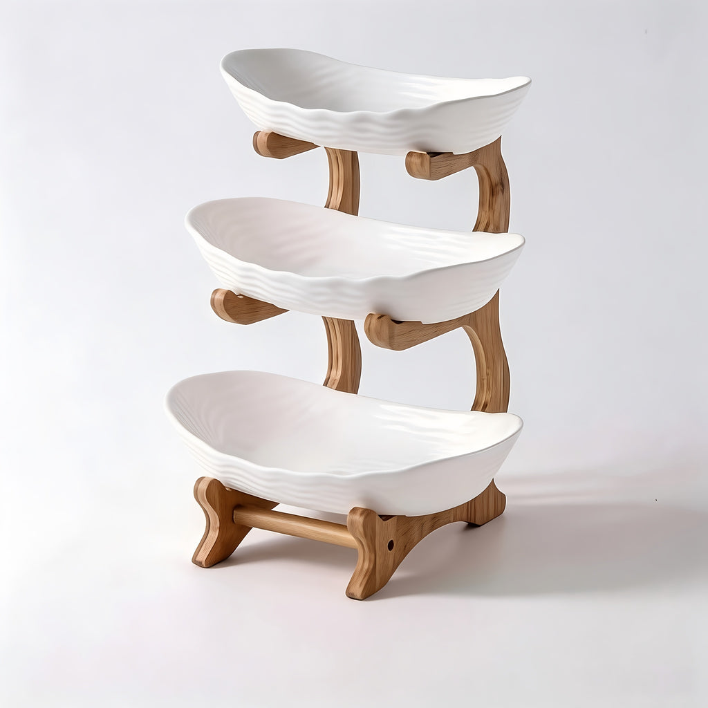 2/3-Tier Creative Plastic Fruit Plate | Elegant Wooden Design Suitable for Family Snacks And Bread Plastic Trays in The Living Room, Space-Saving Design, Easy to Assemble, Birthday Gift