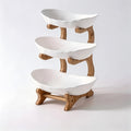 Plastic Fruit Tray Stand, 2 or 3 Tier Countertop Display with Wood-Look Frame in White or Green for Family Snacks, Bread and Living Room Organization