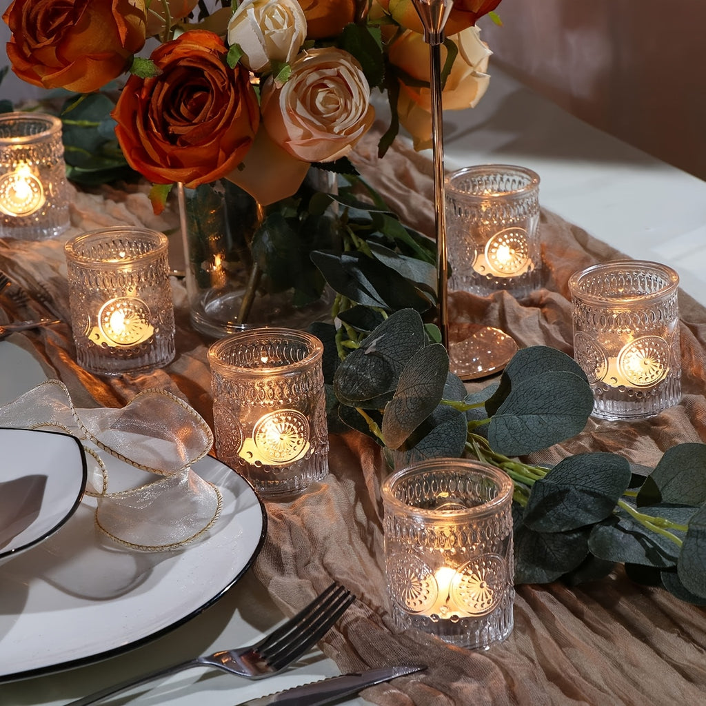 Glass Votive Candle Holders, 6, 12 or 24 Pack in Frosted, Pink, Blue or Green for Wedding Tables, Holiday Centerpieces and Home Decor