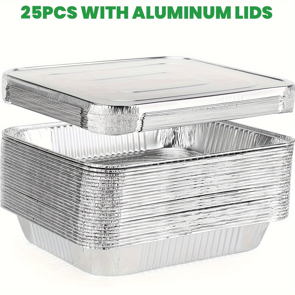 25 Pack Heavy-Duty Disposable Aluminum Pans with Lids - 9x13 Half-Size Baking Sheets, Chafing Trays & Oven Steam Table Pans for roasting, reheating, Cooking - Commercial/ Use (25 Count) | Durable Foil Trays with Covers