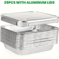 Disposable Aluminum Pans with Lids, 25 Pack 9x13 Half-Size Foil Baking and Roasting Trays for Reheating, Catering, Potlucks and Holiday Meals