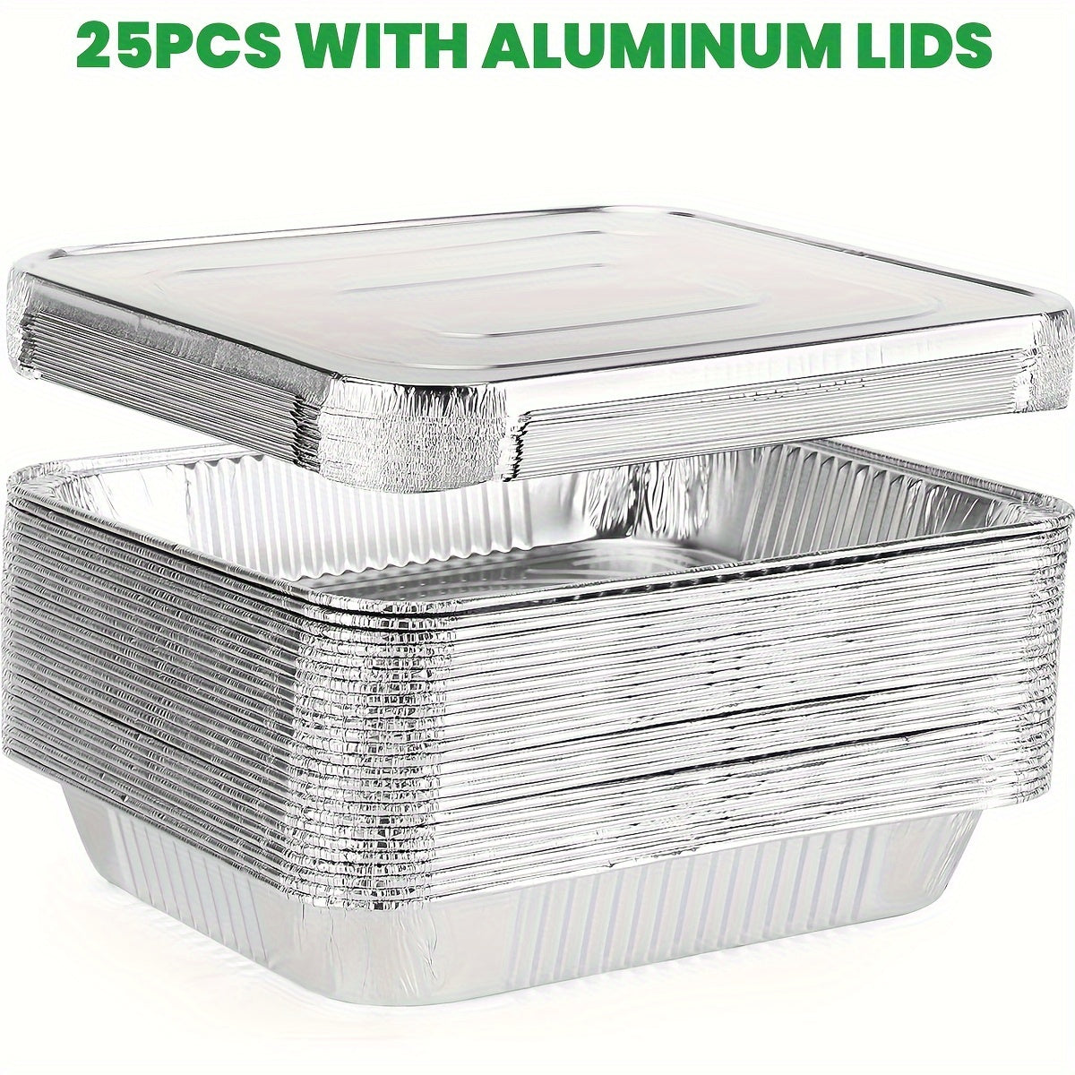 25 Pack Heavy-Duty Disposable Aluminum Pans with Lids - 9x13 Half-Size Baking Sheets, Chafing Trays & Oven Steam Table Pans for roasting, reheating, Cooking - Commercial/ Use (25 Count) | Durable Foil Trays with Covers