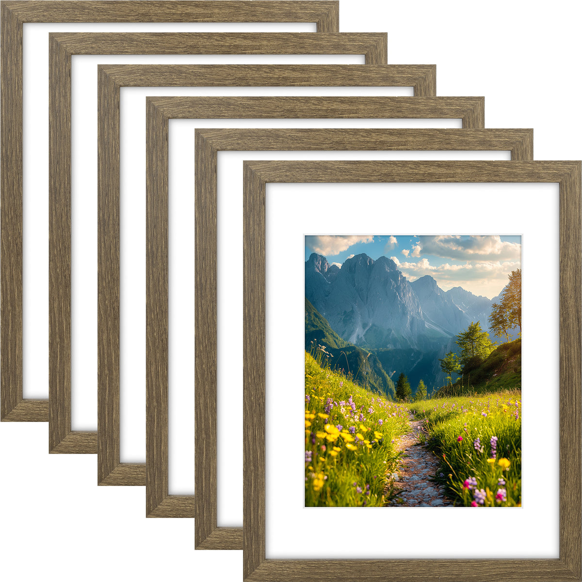 6 Packs 6x8/8x10/9x12/11x14/16x20 Picture Frames Set, Engineered Wood Gallery Wall Frame Set with Plexiglass - Wall Mounting or Tabletop Display