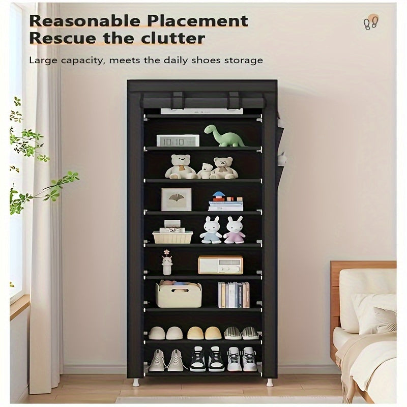 1pc 10 Layer Shoe Cabinet with Dust Cover, Non-woven Space-saving Shoe Rack with Large Capacity, Easy to Assemble, Portable Shoe Cabinet, Suitable for Various Scenes Such As Entrance, Storage Rack, Home And Dormitory Storage