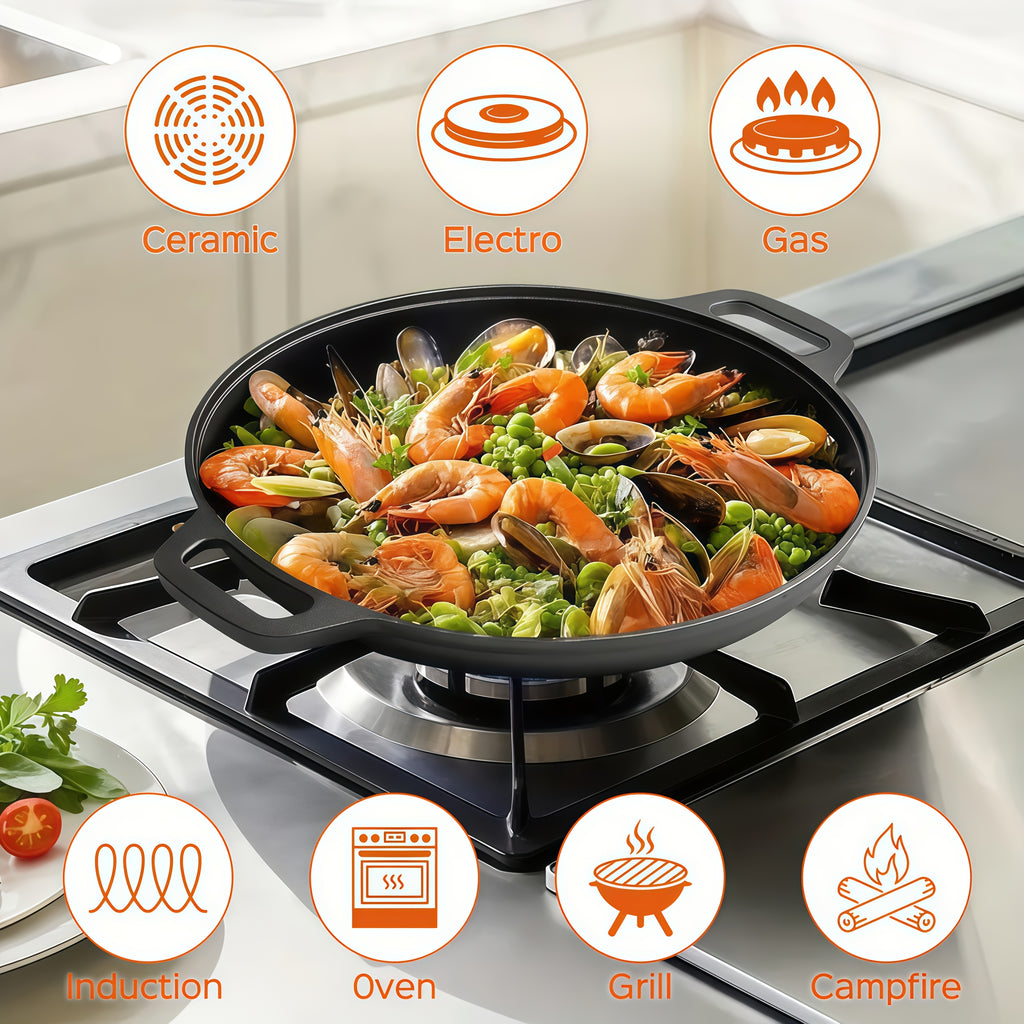 1/2/4pcs Pre-Seasoned Cast Iron Skillet with Dual Loop Handles - Multi-Function Non-Stick Griddle Pan for Pizza, BBQ, Pancakes | Oven, Stovetop, Grill & Campfire Safe | Even-Heating Durable Kitchen Gadget for Home & Outdoor Cooking