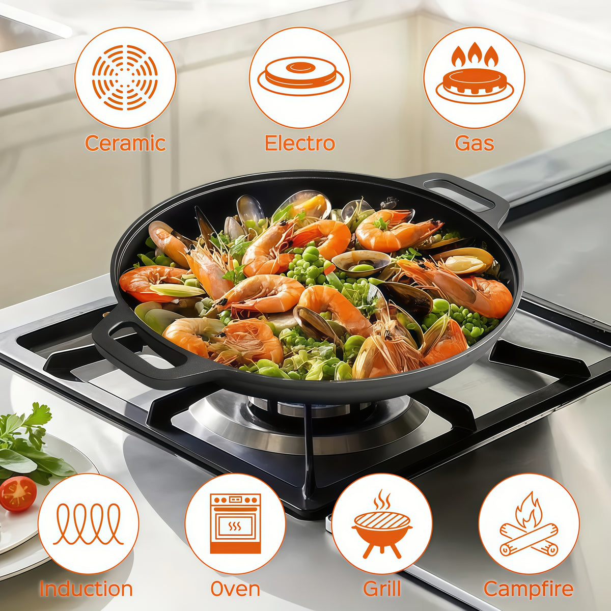 1/2/4pcs Pre-Seasoned Cast Iron Skillet with Dual Loop Handles - Multi-Function Non-Stick Griddle Pan for Pizza, BBQ, Pancakes | Oven, Stovetop, Grill & Campfire Safe | Even-Heating Durable Kitchen Gadget for Home & Outdoor Cooking