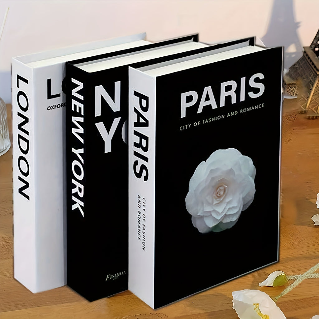 3pcs Luxury Faux Decorative Books - London, New York, Paris - Classic Style, Designer Fake Books for Home Bookshelf & Living Room Fashion Decor, Paper Material, Bookshelf Decor | Classic Style Books | Paper Covered Books, Bookshelf Decorations