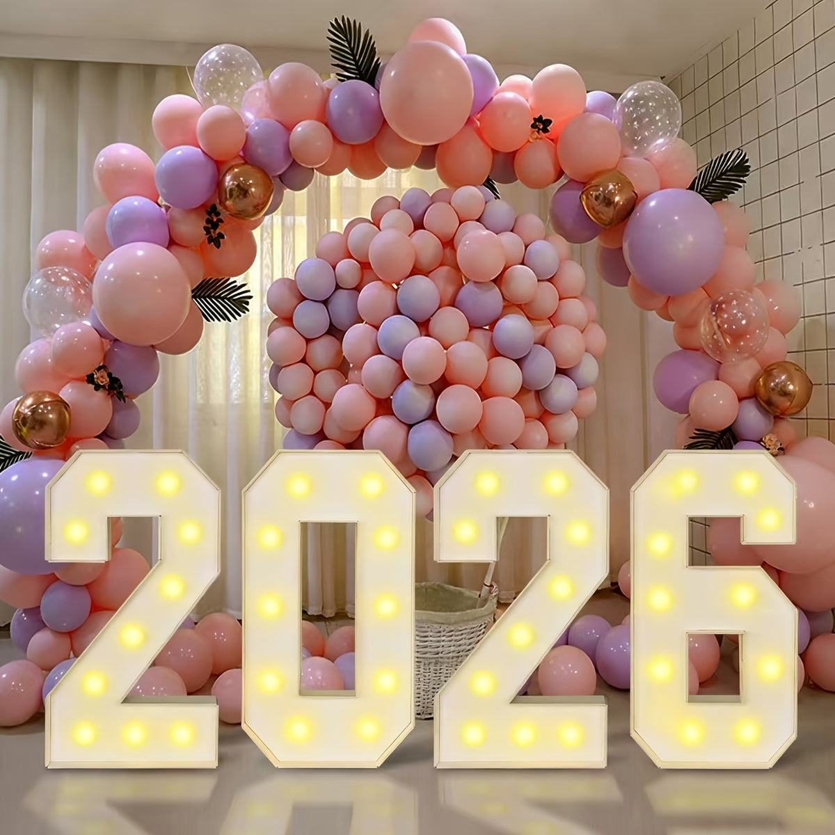3ft Marquee Numbers 0-9 with Mosaic Frame, Decorative Light-Up Numbers with White Foam Cardboard, Lighted Holiday Displays Mosaic Number for Balloons Number Wedding Birthday Anniversary Party Decor,halloween/christmas decor