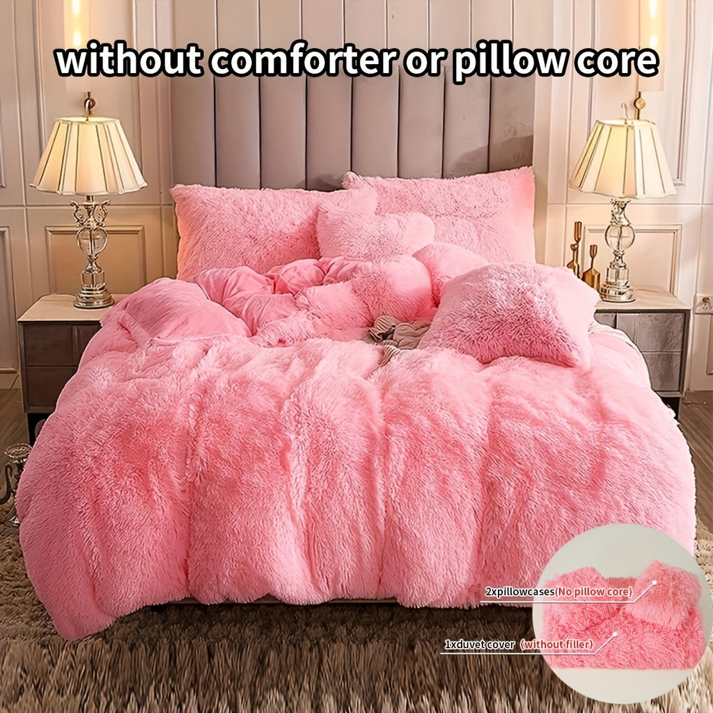 Plush Duvet Cover Set with 2 Pillowcases, 3-Piece Zipper Closure Bedding in Solid and Tie Dye Colors for Bedrooms, Guest Rooms and Dorms, No Insert