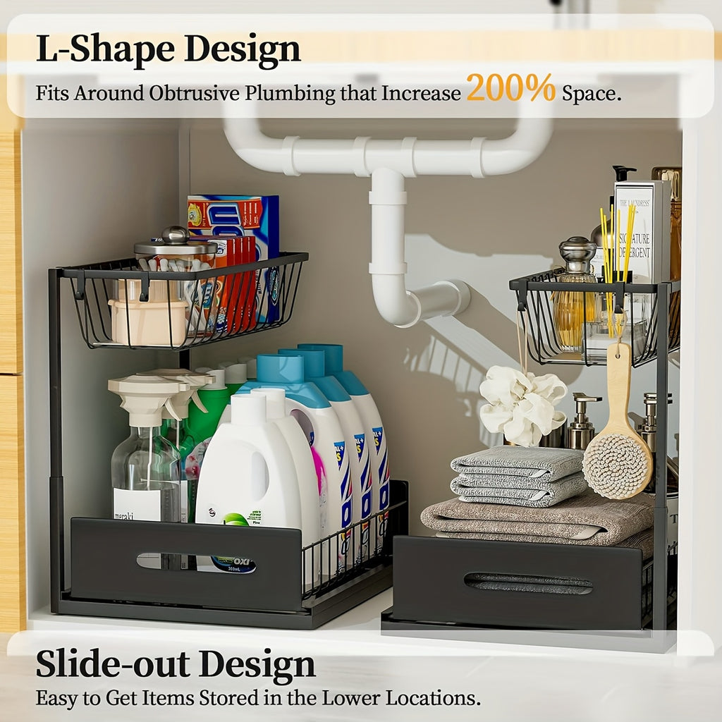 Under Sink Organizers, Metal Pull Out Under Sink Organizers And Storage Shelves with Sliding Drawer, Under Sink Storage for Kitchen, Bathroom (1pack/2pack)