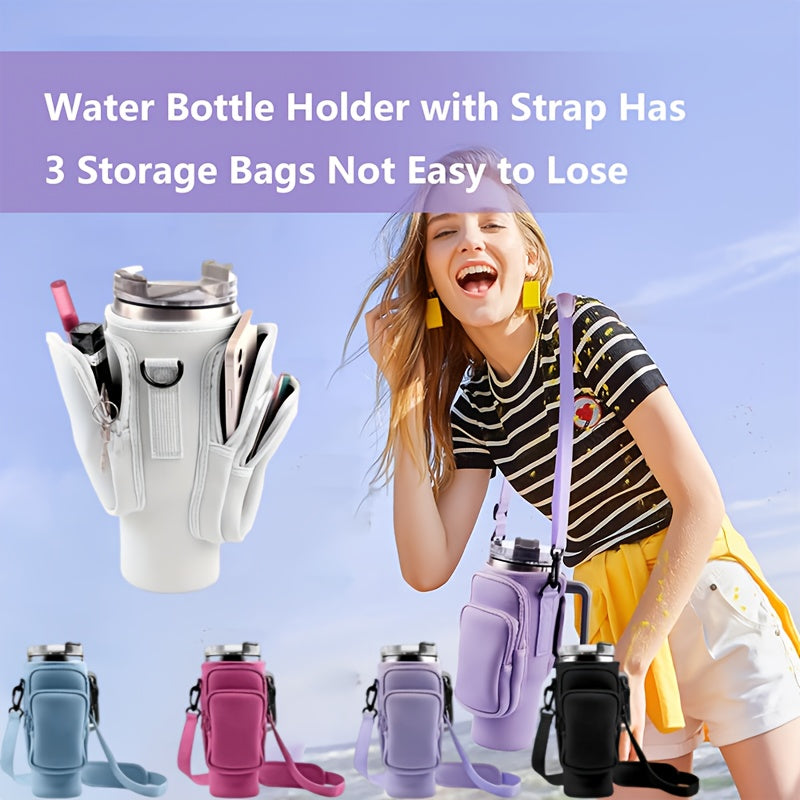 A Water Bottle Organizer With A Phone Pocket, Suitable For Men And Women, Can Accommodate A 40 Oz Stainless Steel Mug. The Adjustable Pouch Makes It A Perfect Gift Or Water Bottle Accessory For Stainless Steel Water Bottles