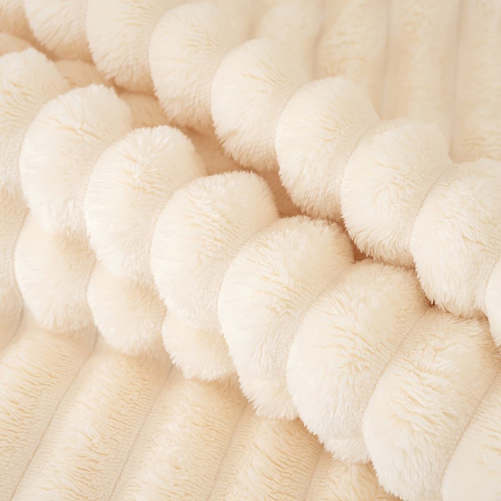 Faux Fur Striped Throw Blanket, Double-Sided Soft Polyester Flannel for Sofa Naps, Bed Layering and Office Comfort in Seven Colors