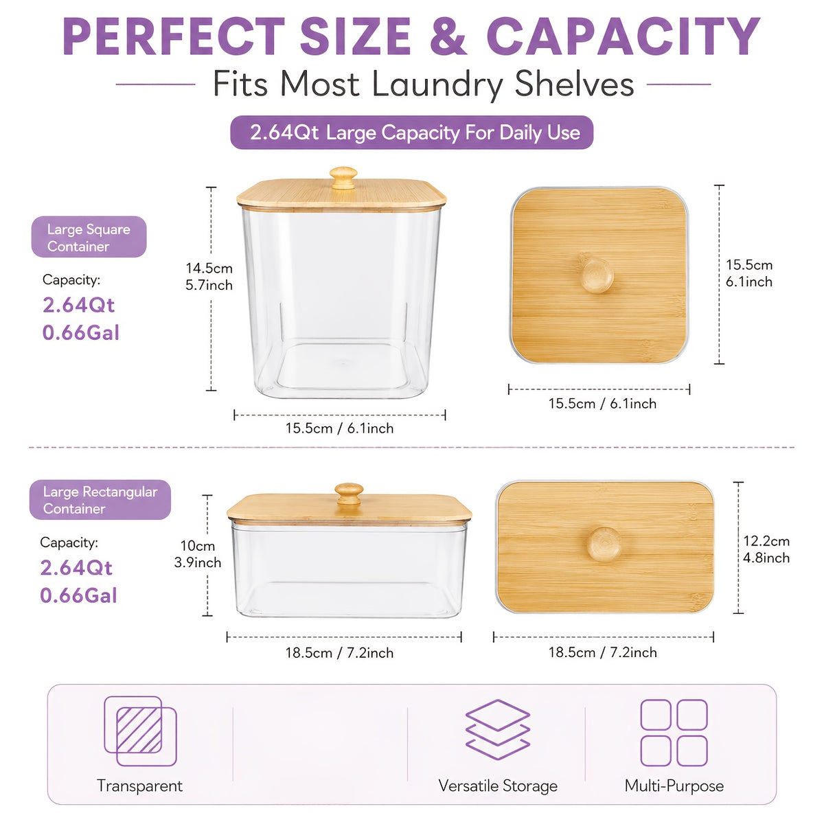 2/3/4+1 Pack Laundry Organization And Storage And Dryer Sheet Holder Set, Clear Laundry Room Organization Containers with Bamboo Lids And Labels, Laundry Pods Holder for Scent Booster, Powder, Pod