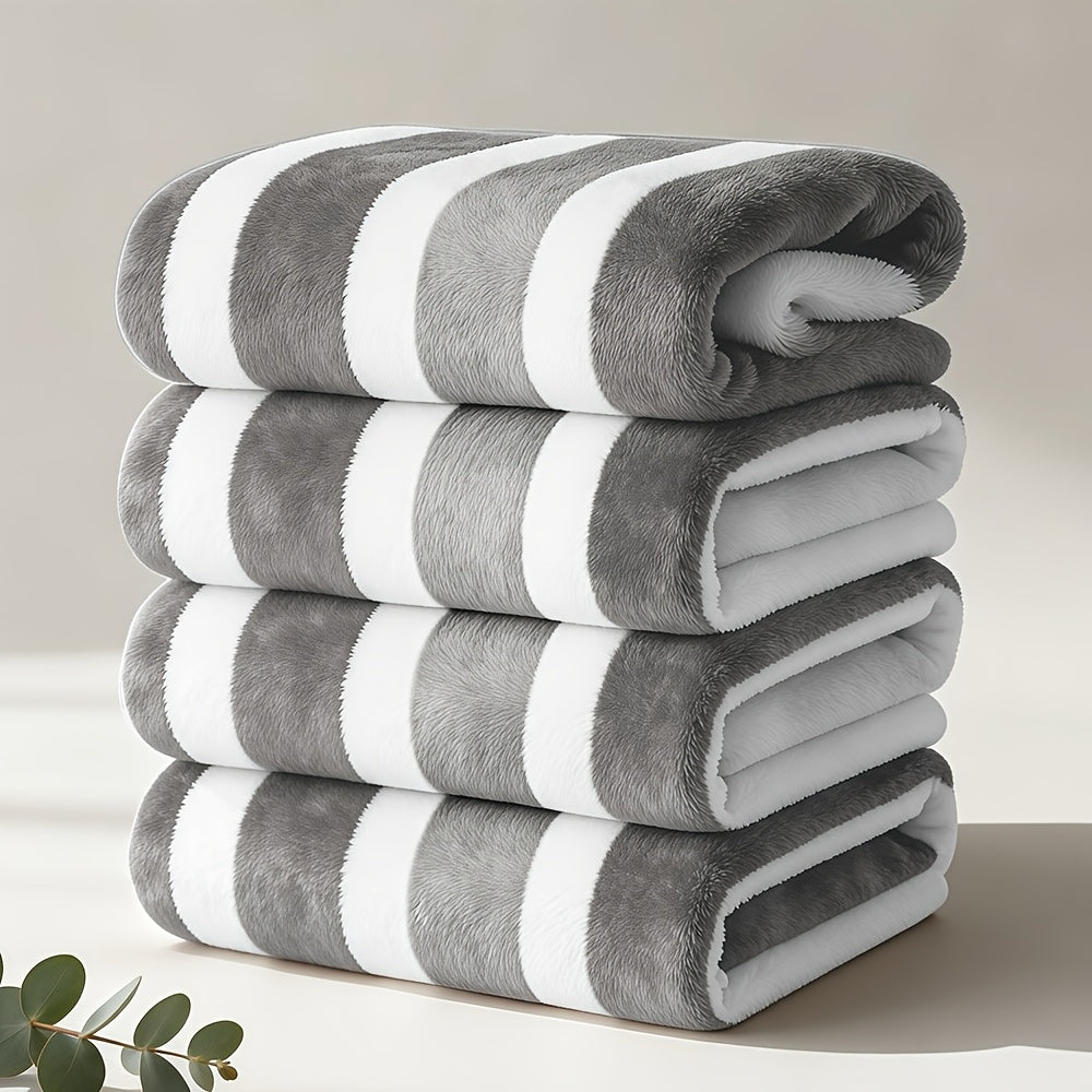 1/4 Or 5pcs Bath Towel Set with Bath Loofah, Highly Absorbent And Quick-Drying | Ultra-Soft Microfiber Beach Towels for Adults, Two-Color Striped Interval Bath Towels Perfect for The Beach, Spa, Gym & Home Bathroom Essentials - 27 X 55 Inches