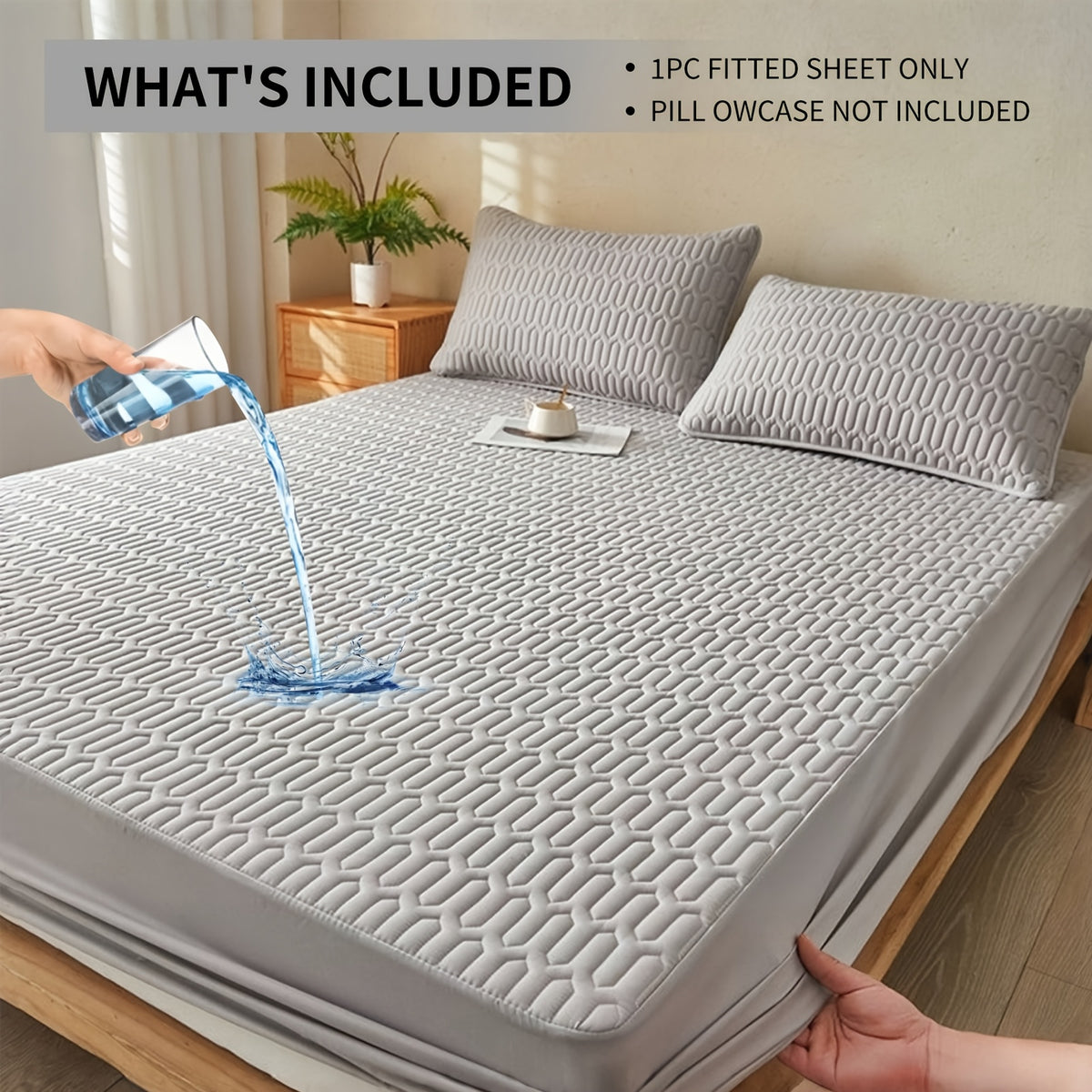 Single-Piece Waterproof Mattress Protector - Full Coverage Non-Slip Mattress Cover, 11.8-inch Thickened Fitted Cover for Twin/Full/Queen/King Beds, Available In Black/White/Grey/Blue/Pink, And Other Solid Colors(Excluding Pillowcase)