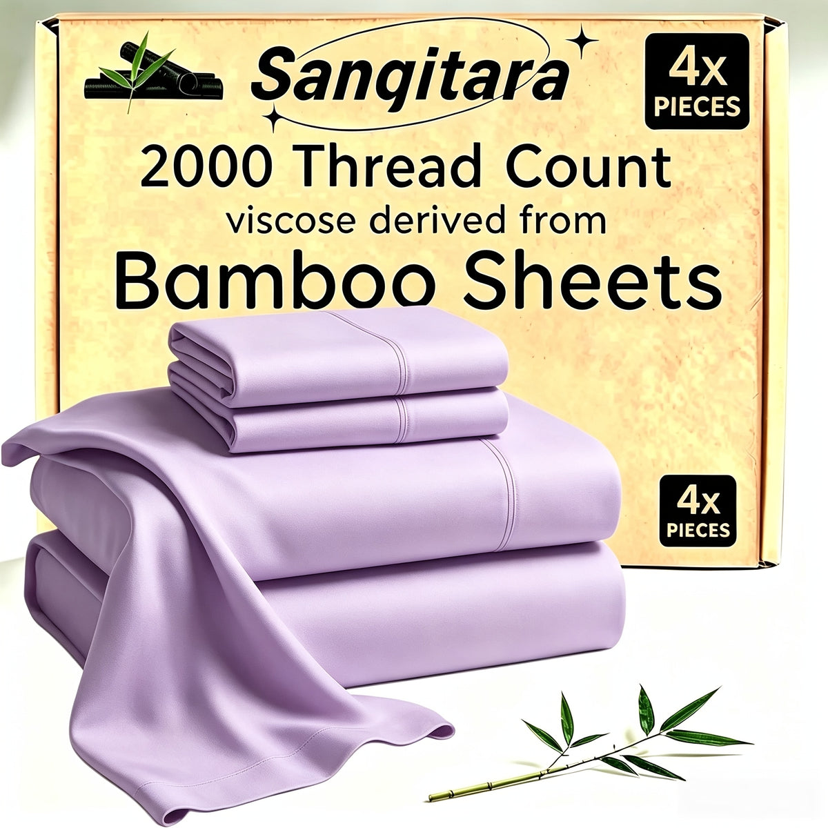 Extra Deep Pocket 10%Bamboo Fiber Bed Sheet Set - Breathable Bed Sheet - Luxury Hotel Bed Sheet Set - Soft, Wrinkle-Resistant, And Comfortable - Easily Fits Extra Deep Mattresses. Includes Pillowcases, Flat Sheet, And Fitted Sheet