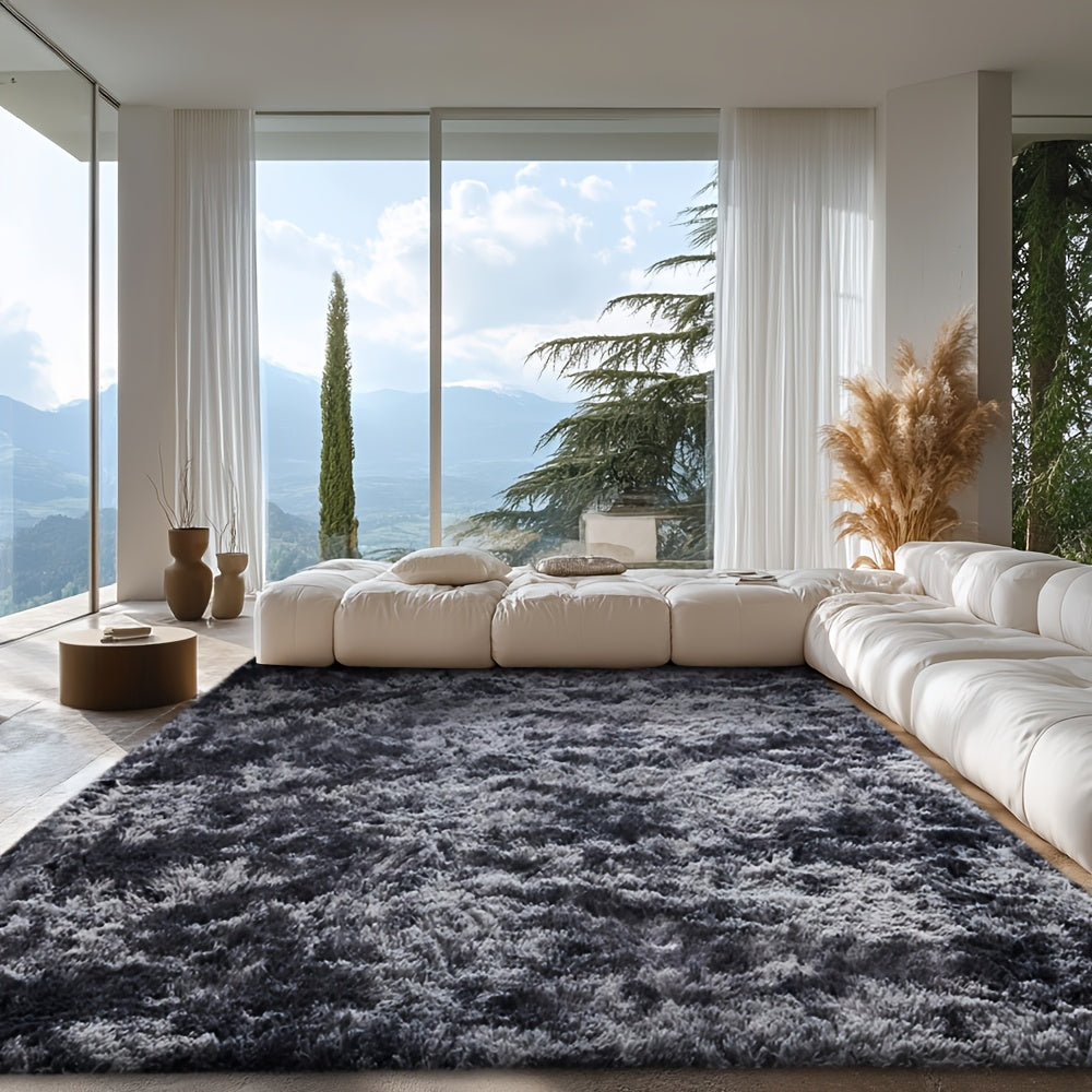 Velvet Shag Area Rug, Soft Fluffy Indoor Carpet with Latex Grip Backing in Solid and Tie-Dye Colors for Living Room and Bedroom Decor
