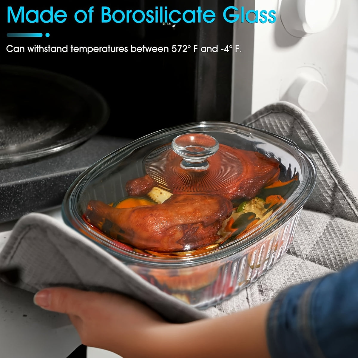 Elegant Glass Casserole with Lid Set | Oval Roaster, Transparent Covered Cookware, 50oz & 85oz | Oven & Microwave Safe, for Baking, Cooking, Desserts, Chicken, Pasta