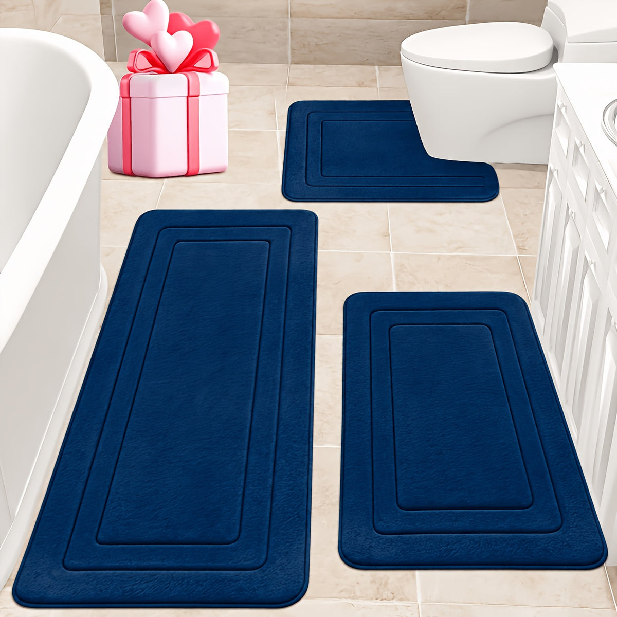 1/3pcs Memory Foam Bathroom Rug Set, Comfortable Standing Mat. Includes U-Shaped Toilet Bath Mat. Thickened. Ultra-Absorbent Soft Rug, Perfect for Bathrooms/Showers, Bathroom Accessories, Non-Slip Bathroom Mats, Room Mats, Outdoor Entryway Mats