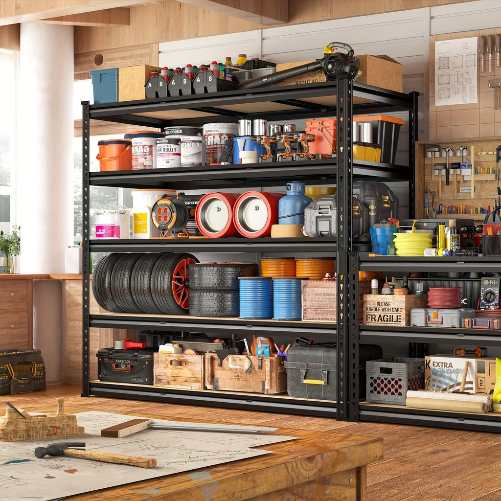 REIBII 2000LBS for garage Shelving Storage Shelves Heavy Duty 5-tier Metal Shelving Units For Garage Shelves 60" H X 28" W X 12" D, Adjustable Utility Shelf Rack For Kitchen Warehouse Basement Pantry Utility Rack Shelf, Black, Standing Shelf