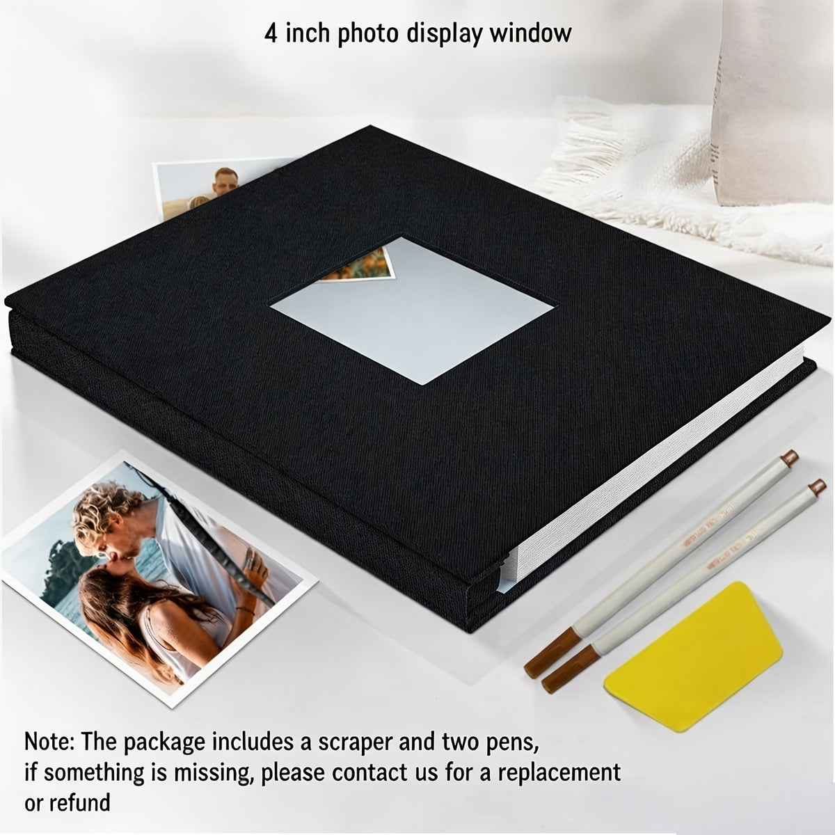 11.5*10.6in Photo Album Self Adhesive With Picture Display Window, 40/ 60 Pages Baby Memory Book For 4x6 8x10 Picture, Linen Cover Scrapbook For Wedding, Back To School Gifts, With Scraper And Two Metallic Pens Valentines Day Gifts