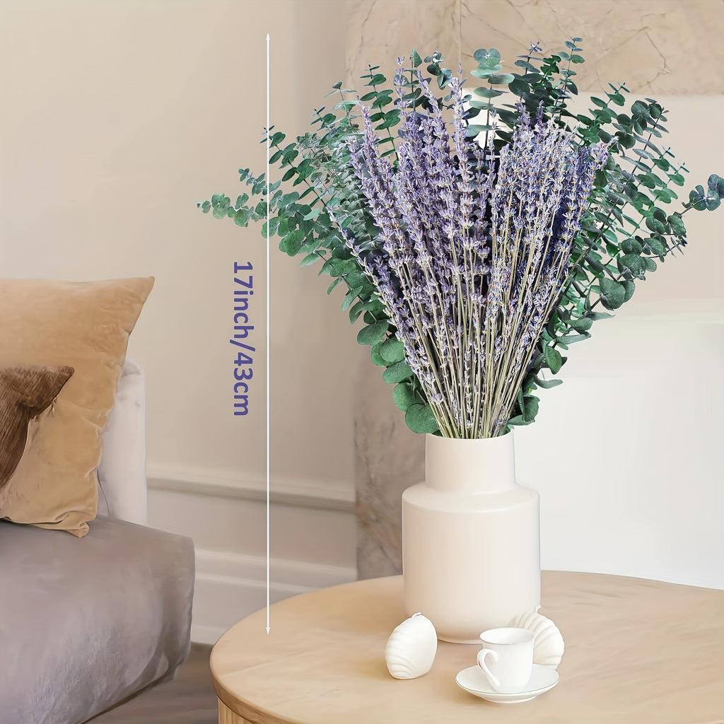 130pcs Preserved Eucalyptus & Lavender Flower Bundles Suitable for Hanging Shower Plants, 17” Real Fresh Eucalyptus Leaf Stems with Preserved Preserved Flower Stems for Home Spa Fragrance, Bathroom Decor, Everlasting Botanical Hanging Decor