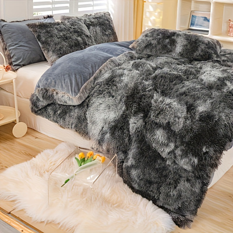 Plush Duvet Cover Set with 2 Pillowcases, 3-Piece Zipper Closure Bedding in Solid and Tie Dye Colors for Bedrooms, Guest Rooms and Dorms, No Insert