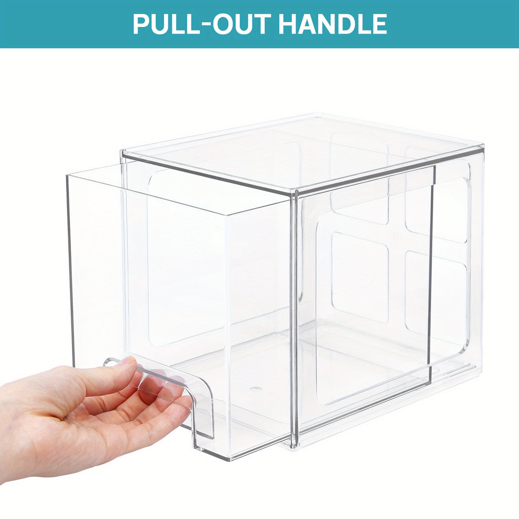 4 Pack Stackable Storage Drawers, 7.5"D X 6"W X 6.6"H Acrylic Bathroom Makeup Organizers, Clear Plastic Storage Bins for Vanity, Perfume Organizer