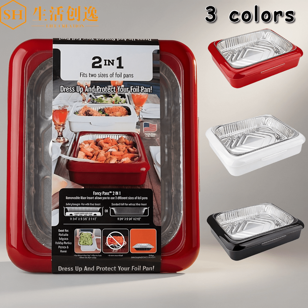 Set of 3 Elegant Pans 2 IN 1 Reusable Plastic Food Storage Boxes with 2 Complimentary Foil Trays for Outdoor Gatherings, Celebrations, Christmas, And Thanksgiving Presents