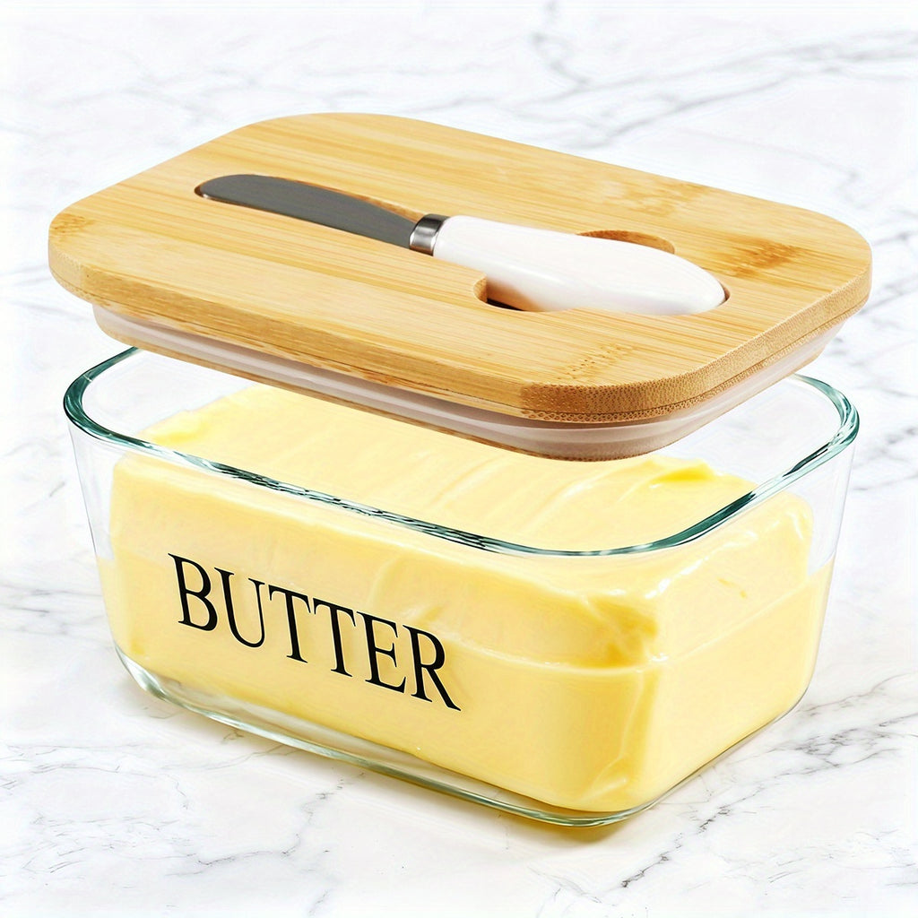 Large Glass Butter Dish with Lid Upgraded The Capacity to Holds 1lb of Butter Butter Keeper with Knife for Countertop and High-quality Seal Kitchen Decor and Gifts for Countertop and Refrigerator Door Shelf