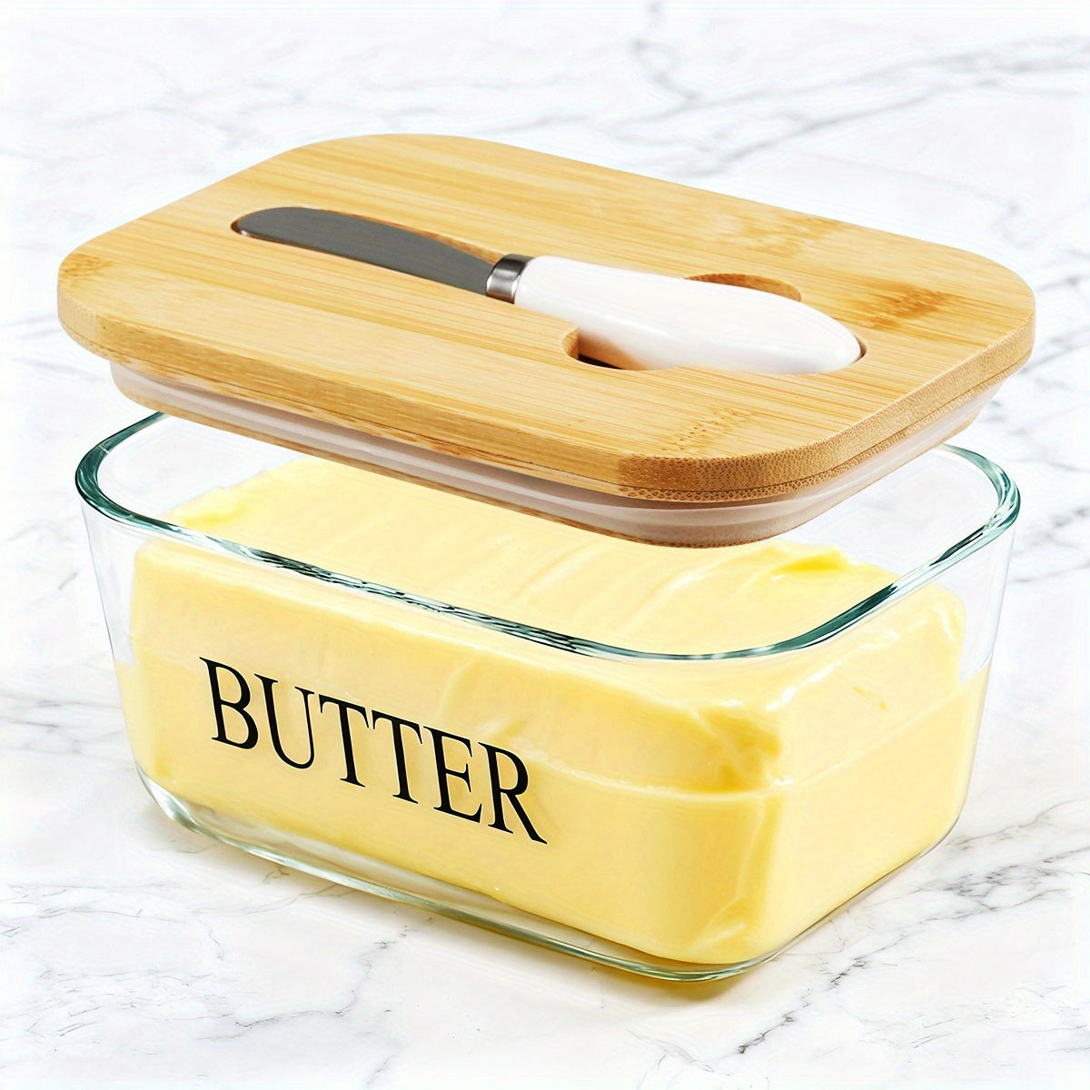 Large Glass Butter Dish with Lid Upgraded The Capacity to Holds 1lb of Butter Butter Keeper with Knife for Countertop and High-quality Seal Kitchen Decor and Gifts for Countertop and Refrigerator Door Shelf