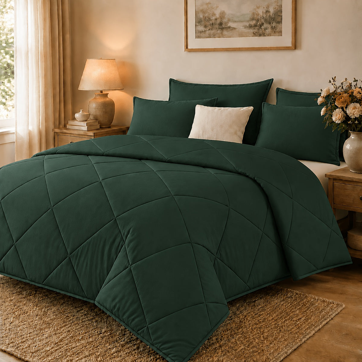 2/3pcs Solid Color Diamond Quilted Large/King Size Bedding, Soft, Comfortable, and Fluffy with Microfiber Filling and Lightweight, Breathable Fabric. Easy to Care for, Warm for All Seasons. Includes Comforter and Pillowcases. Luxurious Quality