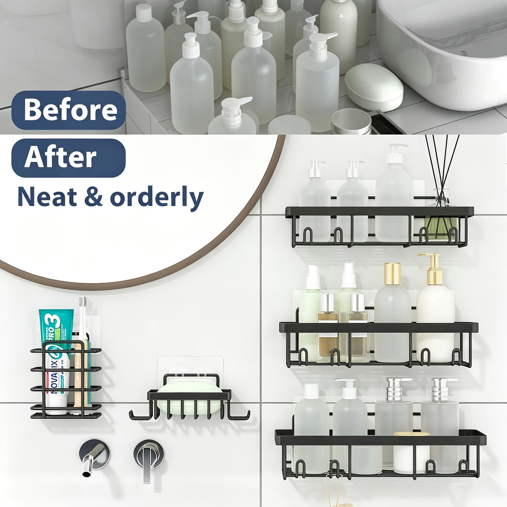 Shower Caddy, 5 Pack Shower Organizer Rack for Inside Shower, Self Adhesived Shower Shelf Large Capacity Rustproof Stainless Steel Bathroom Wall Storage Shower Basket, Random Color Properties to Choose, Shower Caddies