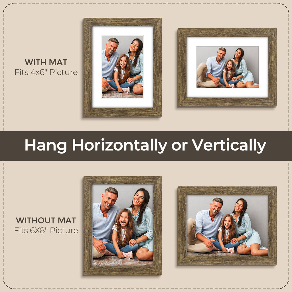 6 Packs 6x8/8x10/9x12/11x14/16x20 Picture Frames Set, Engineered Wood Gallery Wall Frame Set with Plexiglass - Wall Mounting or Tabletop Display