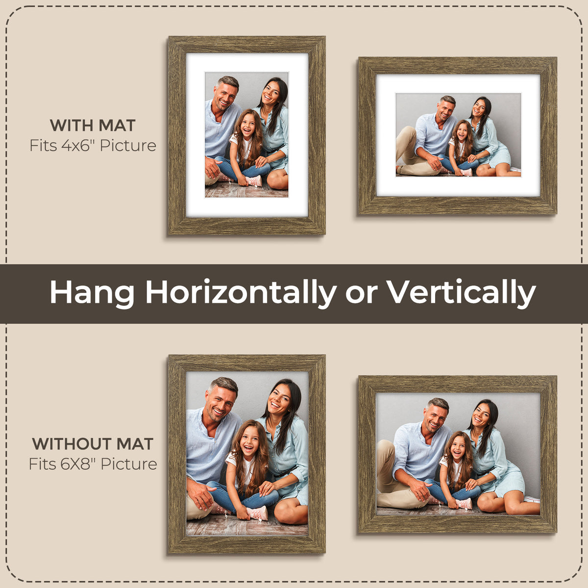 6 Packs 6x8/8x10/9x12/11x14/16x20 Picture Frames Set, Engineered Wood Gallery Wall Frame Set with Plexiglass - Wall Mounting or Tabletop Display