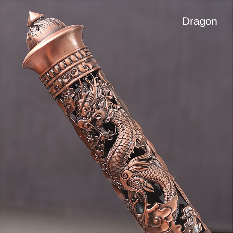 Metal Incense Stick Holder Featuring a Retro Vertical Design, Heart Sutra, Dragon, And Phoenix Motifs, Perfect for Home Or Office Ceremonial Decoration