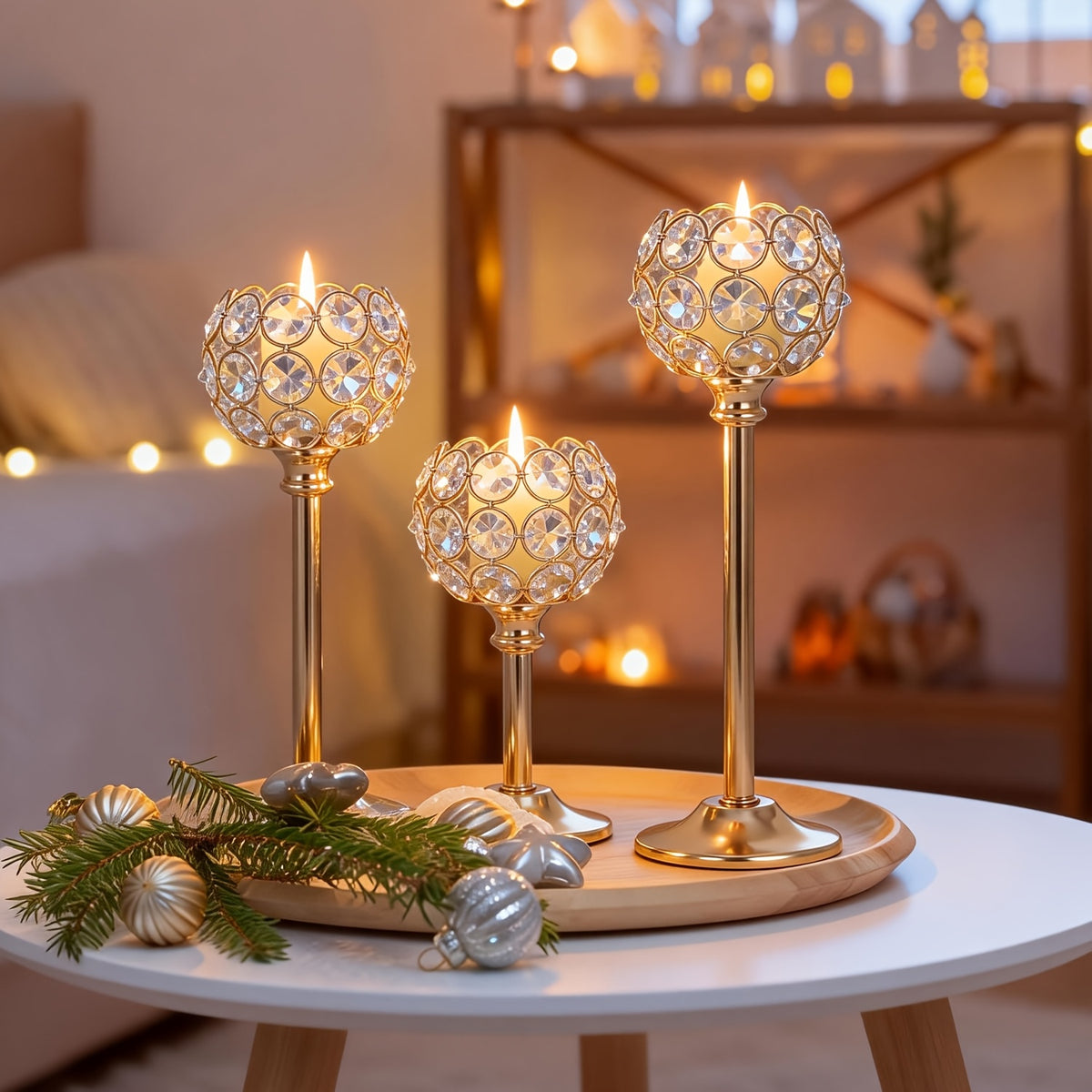 3pcs Crystal Candle Holder, Windproof Candle Holder, Christmas, Halloween Candlelight Dinner Photo Props, Wedding Anniversary Wedding Decoration, Home Hotel Decoration, Birthday Gift, Suitable for Table Center Decoration, Wedding, Catering