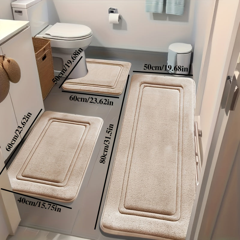3pcs Small-Area Rugs And Ultra-Absorbent Bath Mats - Non-Slip Bathroom Floor Mats, Super Soft And Comfortable Premium Bathroom Rugs, Suitable for Bathtubs, Showers, Bathroom Additions And Home Decor Flooring Kitchen Rugs & Mats