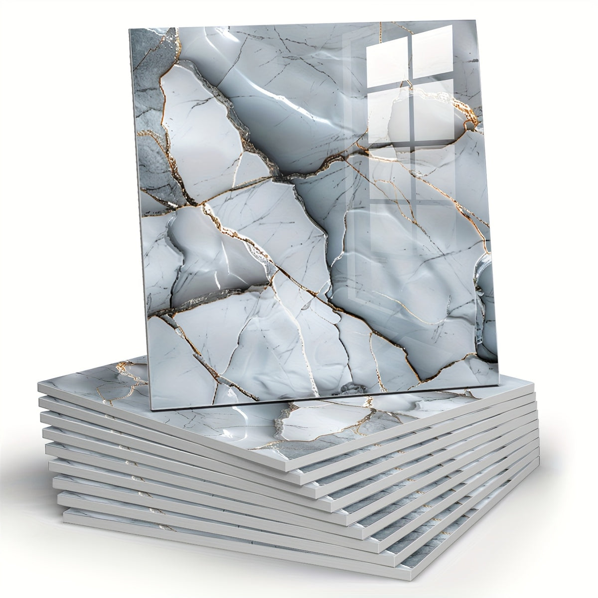 Waterproof 10/ 20pcs LuxeMarble Peel and Stick Shower Tiles - Space Theme Square Wall Hanging Decor for Bathroom, Kitchen, Living Room - 11.8"x11.8" Indoor Use PVC Wall Panels