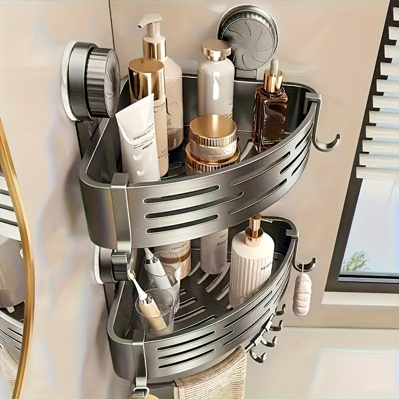 Space-saving suction cup bathroom rack - no drilling required, strong triangular rack with hooks, suitable for shower and toilet walls/ tiles, multi-purpose storage organizer, 4pcs, available in season