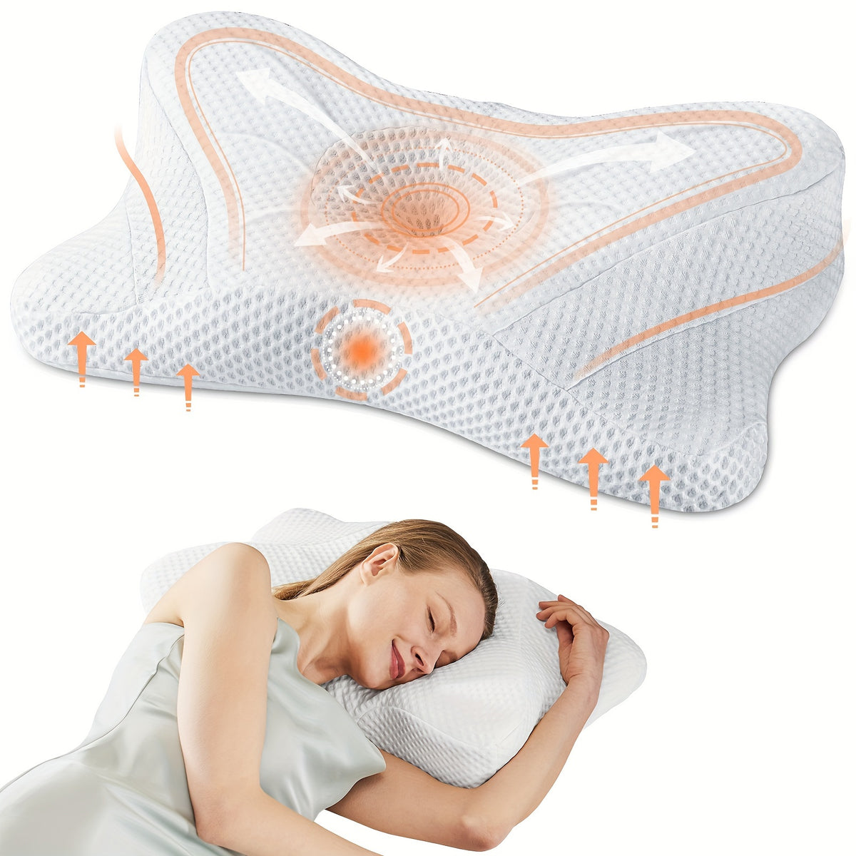 Cervical Memory Foam Pillow with Pillowcase, Ergonomic Contour Bed Pillow for Side Back and Stomach Sleepers, Home Bedroom and Guest Room Comfort