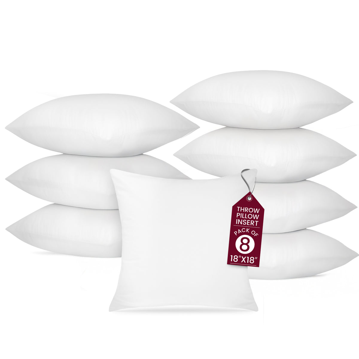 Lux Decor 4/8 Pack Throw Pillows - Down Alternative Pillow Inserts For Decoration - Throw White Pillows For Bed & Couch, Luxury Soft Fluffy Pillows For Living Room, Hypoallergenic Filled Square Cushion Throw Pillow, Washable & Cozy Bedroom Accessories