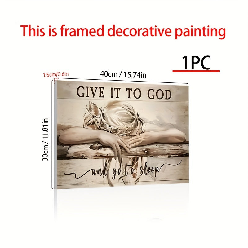 1pc Framed Painting Sleeping Girl Give It To God And Go To Sleep Canvas Posters And Prints Wall Art Pictures With Frame For Living Room & Bedroom, Home Decoration, Festival Gift For Her/Him, Ready To Hang  for Halloween&Christmas