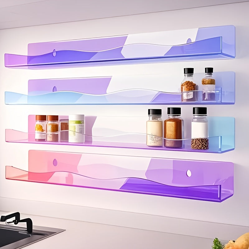2/4pcs Iridescent Acrylic Floating Shelves - Colorful Wall Mounted Storage Rack for Nail Polish, Cosmetics, Sundries - Perfect for Home, Room, Office, Bathroom, for nail Shop Decor with Art Deco Style. Independence Day/Graduation Gift
