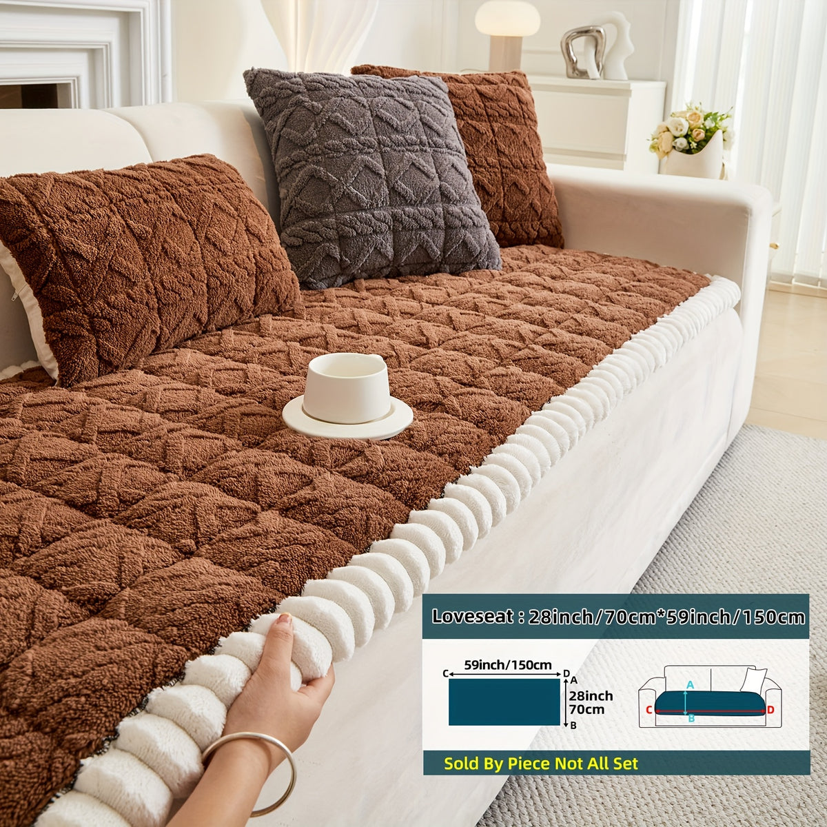 1pc Autumn And Winter Thick Bohemian Style Quilted Sofa Cover with Ruffles, Made Of One-piece Plush Fabric, Machine Washable, Suitable for Anti Slip Protection Of Pets, And Suitable for Decorating Armchairs to 4-seater Segmented Sofas