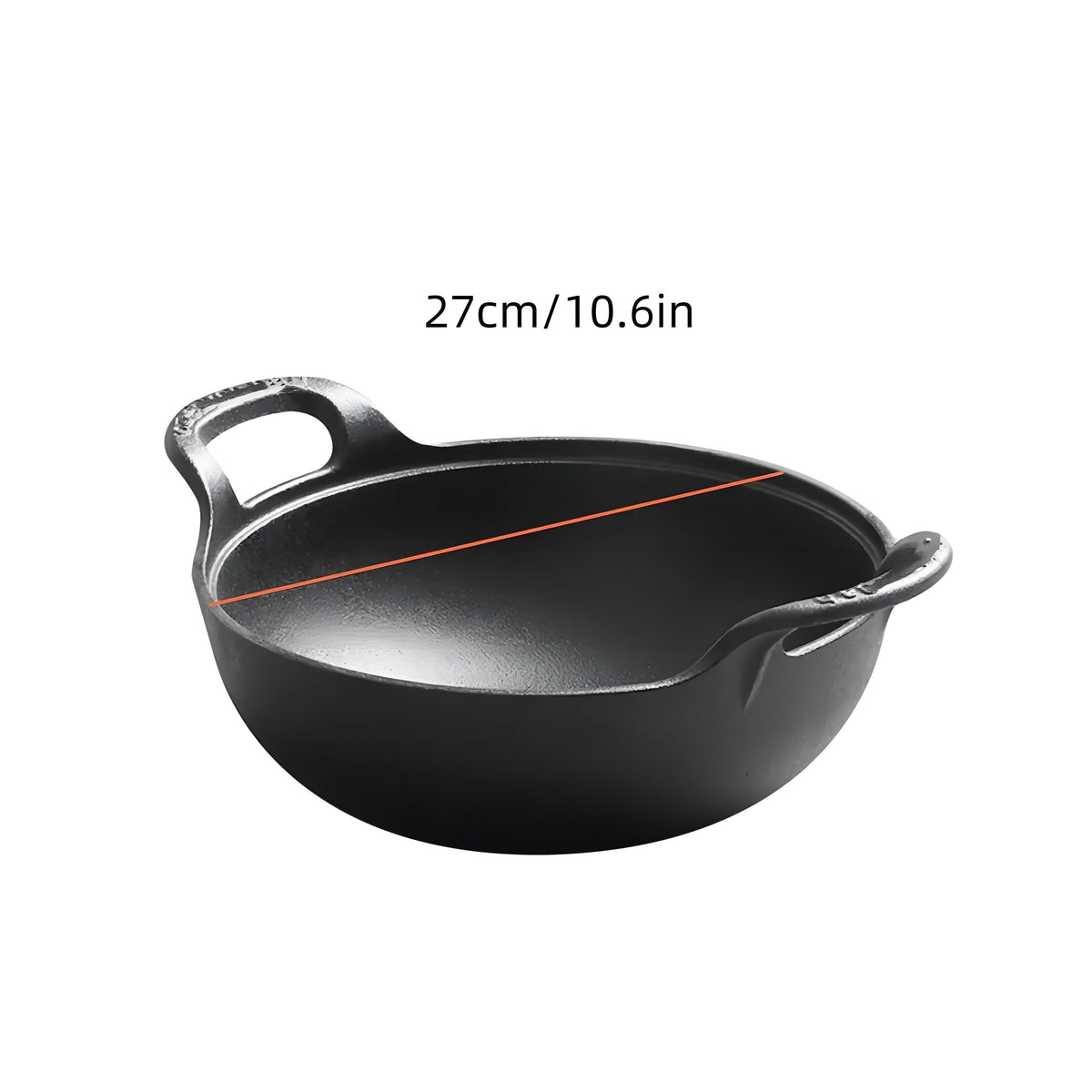 5 Sizes Cast Iron Wok, 7.87/ 9.84/ 10.62/ 11.81/ 12.59in Heavy-Duty Cast Iron Skillet, Traditional Uncoated Deep Stir-Fry Pan, Multi-functional Kitchen Cookware, Durable Cooking Pot with Dual Handles, Grilling Steaks & Baking, Ideal for Home, Outdoor