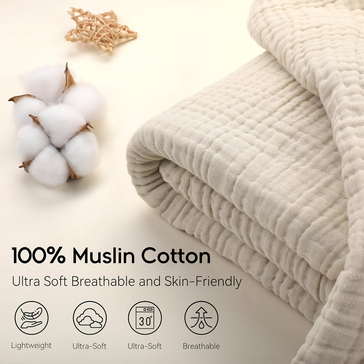 100% Cotton Muslin Blanket 6 Layer, Soft Morandi Color Gauze Blanket for Couch & Bed, Lightweight & Breathable Blanket for All Season, Machine Washable