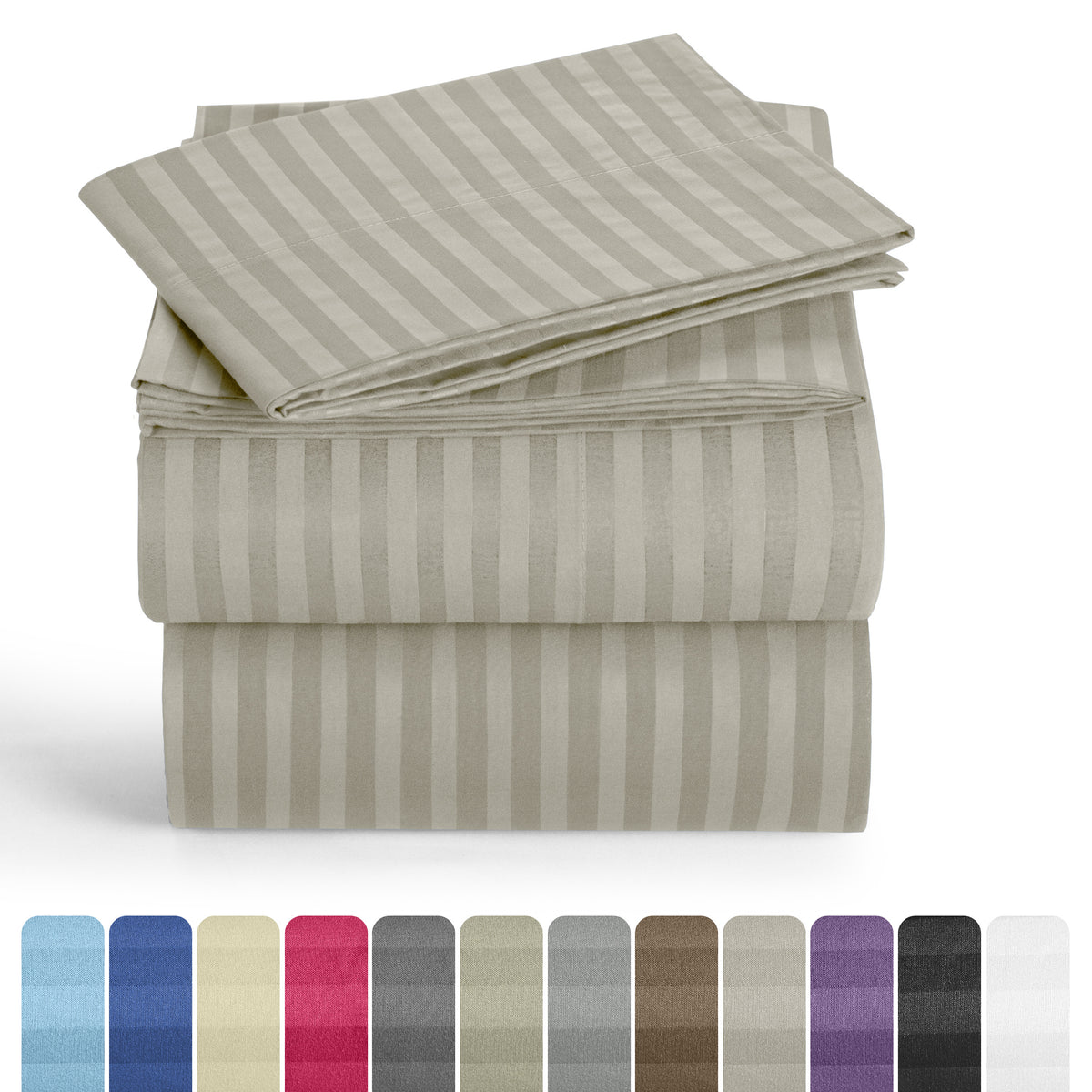 Lux Decor 4/3 Pieces Striped Bed Sheets Set - Hotel Luxury Sheets, Deep Pocket Up to 16 Inches, Extra Soft, Breathable Cooling Sheet & Pillowcases, Easy To Fit, Wrinkle Free, Fade & Stain Resistant Bedding Set